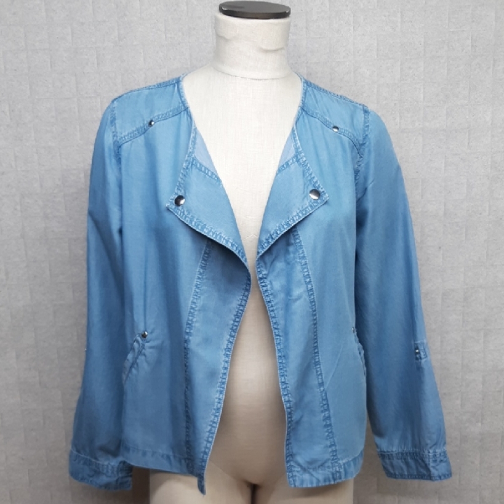 Chico's Light Blue Open-Front Tencel Jacket